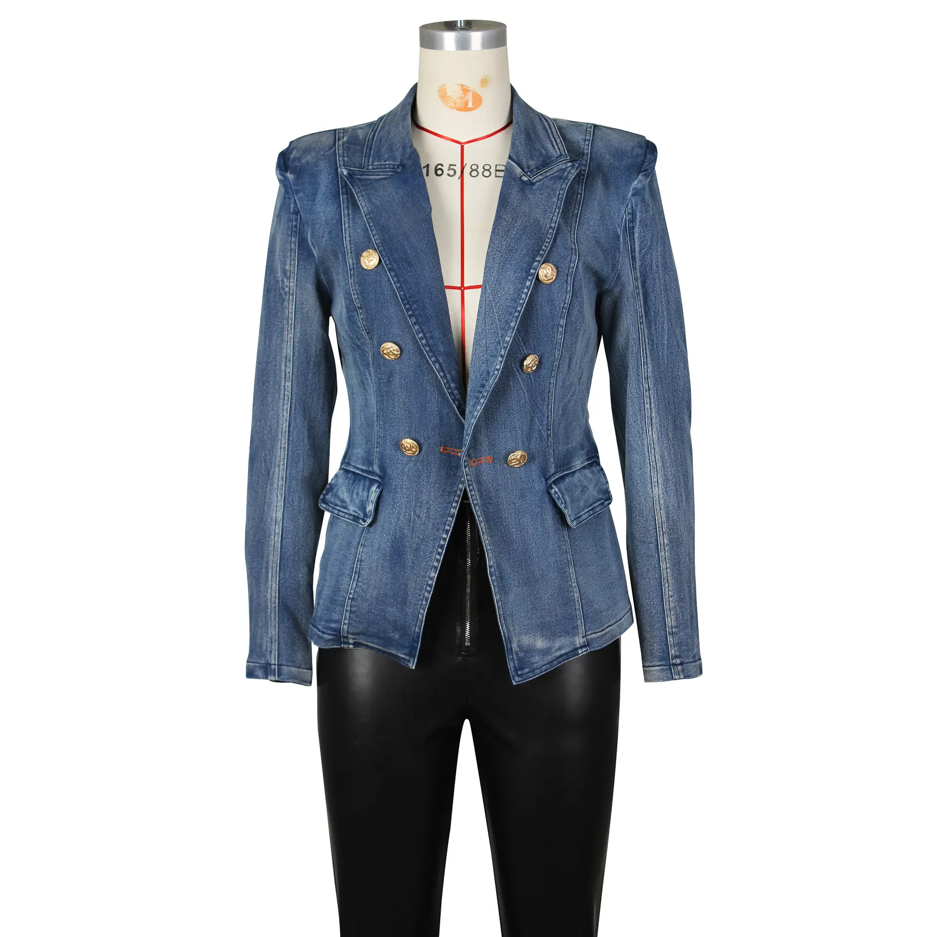 Plus Size Jeans jacke Mode Zweireiher Blue Jean Jacke Damen Jeans jacke Anzug für Frauen