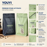 YOUYI Emballage spécial pour café, sac à fond plat, laminé en aluminium, haute protection contre l'humidité, valve unidirectionnelle pour 500g de grains entiers