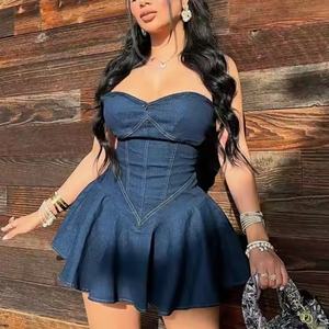 Vestido de Verano sin Tirantes de Alta Calidad, Sexy, con Hombros Descubiertos, Personalizado, Elegante, Sexy, de Algodón, Ajustado, para la Noche, para Mujer - Product Image 1