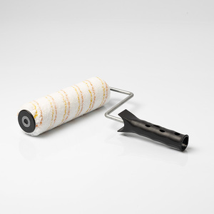 Spazzola completa a rullo per pittura in microfibra 14 con diametro 200 mm con strisce gialle arancioni realizzata in poliestere-supporto OEM personalizzabile - Product Image 1