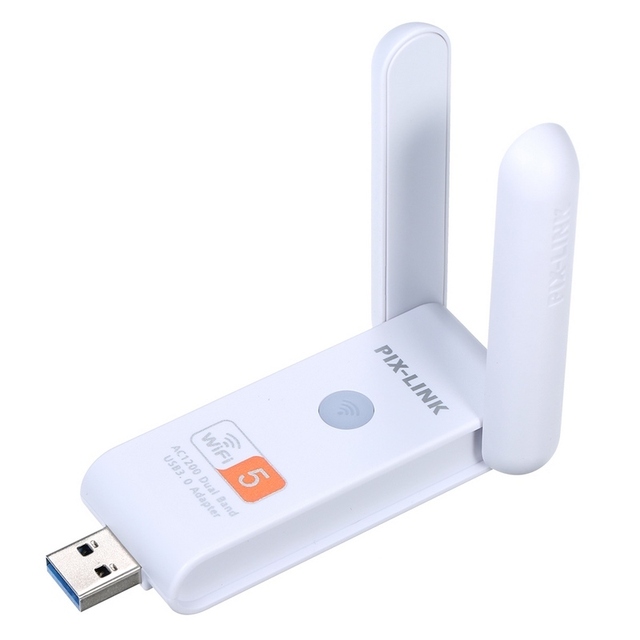 Wireless USB WiFi Adapter Dual Band 2.4G(up to 300Mbps) & 5G(up to 866Mbps)/2 High Gain Antennas/High Security/Plug&Play White