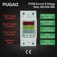 PUGAO PLVAD 40A 63A 80A 220V AC 50Hz Monophasé Relais de protection de tension numérique réglable à réinitialisation automatique Protecteur de puissance électrique