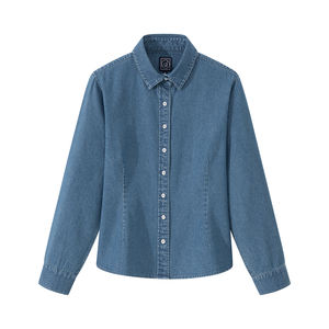 Blusa Vaquera Premium Vintage de Corte Ajustado, 100% Algodón, Lavada con Lejía, Manga Larga para Mujer, Producto Diario para Otoño y Primavera - Product Image 1