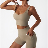 Ensembles de yoga respirants personnalisés pour le printemps Leggings Shorts Sports Gym Workout Fitness Ensemble de soutien-gorge Yoga Push up Wear avec poches
