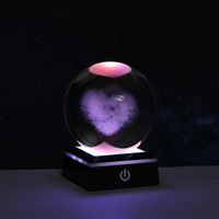 Veilleuse créative 3D en boule de cristal avec base lumineuse, thème Système Solaire, décoration de bureau pour chambre à coucher, cadeau d'anniversaire pour étudiant
