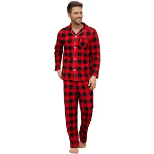 MQF Mens Plaid Pajama Set Soft Print Pajamas For Men Lightweight Warm PJS With Pockets