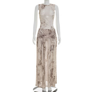 Viviblook J26ST091 New Women Summer Skirt <b>Set</b> Snake Print Sleeveless Bodysuit Maxi Slit Skirt Two Piece <b>Set</b> - Product Image 4