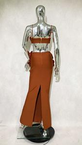 Moda <span class=keywords><strong>donna</strong></span> fiori <span class=keywords><strong>marroni</strong></span> due pezzi fasciatura Maxi gonna Set fiori 3D Top corto con gonna lunga abito da Cocktail Party - Product Image 6