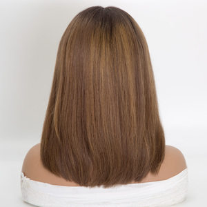 วิกผมแท้ 100% ถักด้วยมือทั้งหัว สีน้ำตาลกลางไล่ระดับสีบลอนด์อ่อนแบบซันคิสท์ไฮไลท์  ไม่ต้องใช้กาว  แบบเกรดทางการแพทย์ <span class=keywords><strong>ทรง</strong></span>บ็อบ 12 นิ้ว - Product Image 3