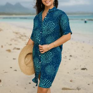 Robe imprimée hawaïenne de haute qualité, conçue par le fabricant, respectueuse de la peau, chemise en rayonne sur mesure, jupe mi-longue - Product Image 5