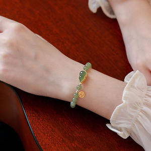 Bracelet de Jade vert naturel pendentif de <span class=keywords><strong>gourde</strong></span> en or extensible perlé élégant femmes filles guérison Imitation Bracelet de Jade cadeau - Product Image 6