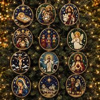 Kit de peinture de perles de Noël sur base en bois de 8 cm, ensemble d'ornements suspendus DIY, motifs variés pour la décoration de l'arbre, vente en gros