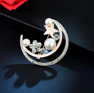 Moon Rhinestone Imitation Pearl Brooch Women's Brooch Pin Simple Fashion Jewelry