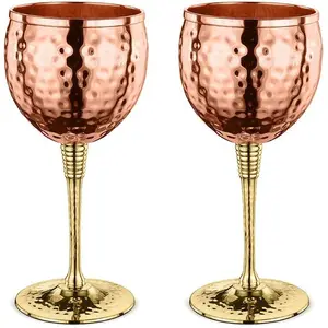 Verres à vin à Base d'or finition en cuivre, dessus martelé à la main, Design de luxe moderne, verres à vin de mariage