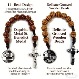 Pendentif Croix Chapelet en Perles de Bois Fait Main, Bijou Religieux pour Hommes et Femmes, Ornement de Voiture Catholique, Origine Yiwu RB 305 - Product Image 5