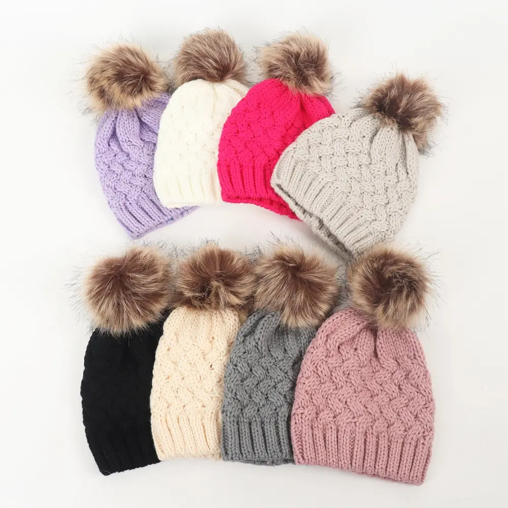 WXL473 filles garçons Skullies bonnets casquettes chaudes enfants fourrure Pom chapeaux d'hiver pour enfant tricot bébé Pom Pom Beanie Cap