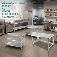 Table de travail de cuisine commerciale en acier inoxydable 304 personnalisable avec étagère inférieure, table de préparation robuste pour restaurant, hôtel, cantine, certifiée NSF