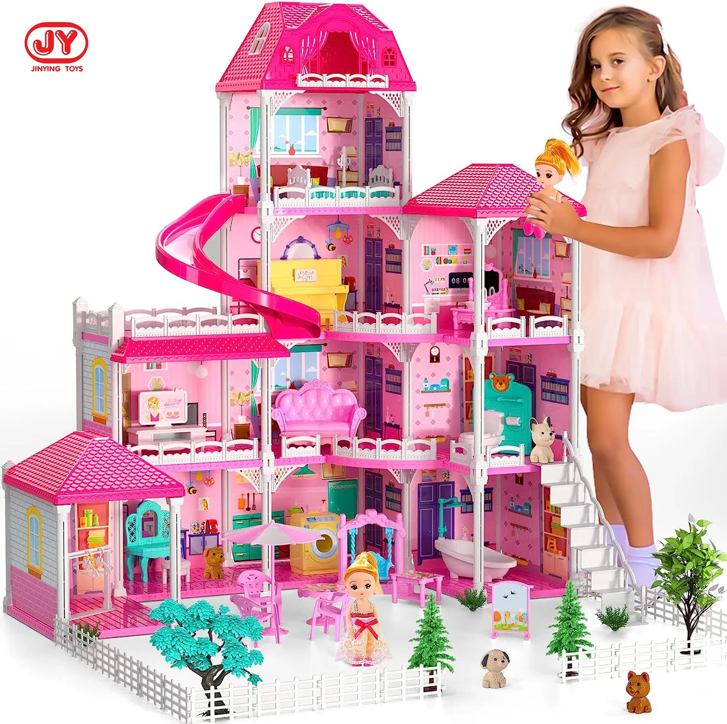 Кукольный домик, мебель, розовый домик для девочек, игрушки для малышей, игрушечный домик, подарок, 4 распродажи, 10 комнат, кукольный домик с 2 принцессами
