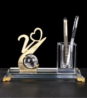 Ensemble de papeterie de bureau en cristal personnalisé, trophée en métal avec numéro et porte-stylo en cristal