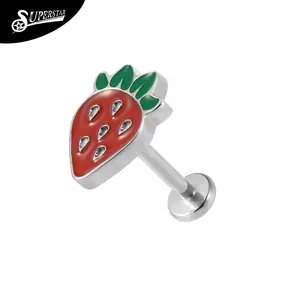 Wholesale fashion body piercing jewelry ASTM F136 titanium strawberry threadless labret