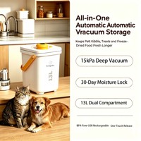 Conteneur de stockage d'aliments pour chiens et chats 13L, hermétique sous vide, bac à nourriture pour animaux de compagnie, maintien de la pression intelligent, scellage à une touche, qualité alimentaire