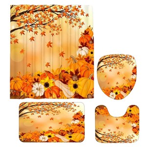 Cortina de Ducha de Poliéster con Diseño de Árbol Otoñal y Calabazas, Impresión Digital, Impermeable, Personalizada, Moderna, Venta al Por Mayor - Product Image 5