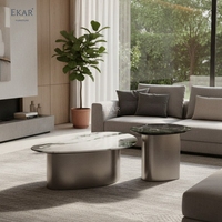 Ensemble de table basse rectangulaire ALTO durable en marbre et acier inoxydable |   Table basse moderne minimaliste pour salon |   EKAR FURNITURE