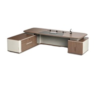 Bureau de direction en panneau de particules E0 avec placage en papier Schattdecor, bordure en PVC, colle thermofusible, armoire latérale longue, rail d'alimentation LED