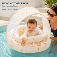 Bouée de piscine pour bébé avec auvent intégré, siège en tissu intégré et quatre anneaux de jeu pour collections en marque blanche
