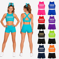 Ensemble de soutien-gorge et short de cheerleading personnalisé, vert aqua, avec strass épars, col montant et dos en X, pour entraînement