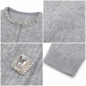 Cárdigan de Punto Personalizado para Mujer, Color Gris Claro, con Adornos, Cuello <span class=keywords><strong>Joya</strong></span>, Botones al Frente, OEM ODM - Product Image 3
