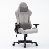 Chaise de jeu inclinable en tissu gris d'ordinateur ergonomique robuste Chaise de jeu à appui-tête magnétique