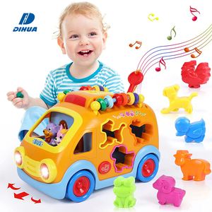 Jouet de bus pour bébé, voiture musicale d'apprentissage avec blocs d'animaux, trieur de formes éducatif pour la motricité fine et le développement précoce - Product Image 1