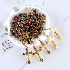 Premio fatto a mano cattolico <span class=keywords><strong>rosario</strong></span> 53 perline croce <span class=keywords><strong>d</strong></span>'<span class=keywords><strong>oro</strong></span> per la devozione - Product Image 5