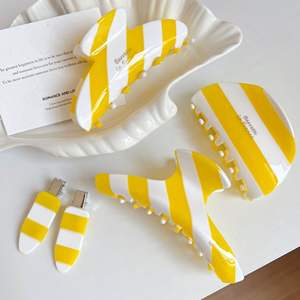 YJL Nuovo Design Set di Fermagli per Capelli in Acetato Giallo, Clip a Strisce in Acetato, Vendita all'Ingrosso di Alta Qualità, Fermagli per Capelli da Donna - Product Image 2