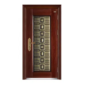 China Made Wood Tone Design Customize Luxury Handle Rust-proof Steel Door