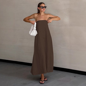 Robe longue sans bretelles en lin pour femme, dos nu, taille haute, fluide, pour les vacances et la plage, été 2026 - Product Image 1