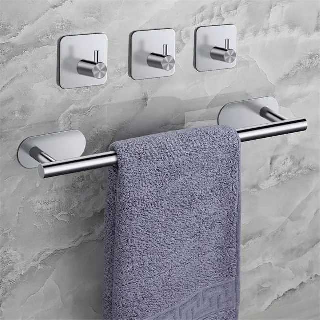 Set aksesori kamar mandi, set rak handuk mandi dengan perekat otomatis 4 buah-hitam perangkat keras kamar mandi