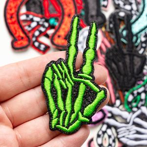 New Iron on Embroidered Embroidery <b>Glitter</b> Colorful Skull Finger Bow Horseshoe Pattern Patches for Garments - Product Image 2