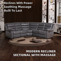 Ensemble de canapé d'angle inclinable moderne et extensible en cuir synthétique avec cadre en bois, télécommande et fonction rafraîchissante pour salon