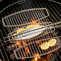 Panier de barbecue robuste de 69 cm avec poignée en bois, filet de cuisson en fil de fer électroplaqué pour poisson et légumes