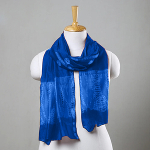 MyEthnix Blue Pure Silk Batik Print Scarf-Customizable Color Square Size Women's Luxury Fabric Solid Striped Patterns Skin - Product Image 5