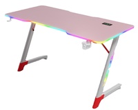 Bureau de jeu ergonomique RC HOME en forme de Z avec cadre en MDF, plateau en bois, pieds latéraux complets, USB, éclairage LED RGB, porte-gobelet, crochet pour casque et fonction de refroidissement