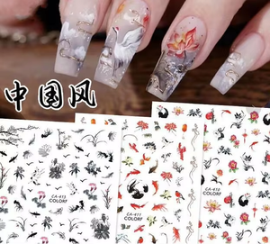 Estilo chino Lotus Water Lily DIY 3D autoadhesivo Nail Art decoraciones pegatina <span class=keywords><strong>flor</strong></span> Vintage manicura calcomanía al por mayor - Product Image 2