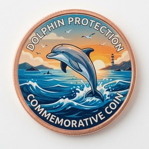 Pièce de monnaie en cuivre abstraite de 1 once, motif Dauphin, Intelligence Marine, Harmonie des Océans, Esprit Ludique, Direct Foundry, pour Boutiques d'Aquariums - Product Image 1