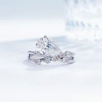 Bague de fiançailles Branch Fashion en forme de goutte d'eau à double tige en Pt950 avec diamant de laboratoire pour femme, bague en diamant cultivé en laboratoire, bijoux fins