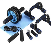 Kit de roulettes en acier inoxydable avec barre de pompes, tapis de genoux, corde à sauter et poignée de musculation pour usage domestique (Hommes & Femmes)