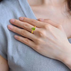 Bague en jade néphrite naturel et jaspe gourde, argent S925, style chinois, bijoux pour femme, cadeau avec certificat d'évaluation D964 - Product Image 4