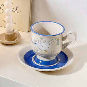 Kore tarzı sevimli karikatür estetik sevimli kuğu seramik kahve fincanı ve fincan tabağı seti öğleden sonra çay Latte kupası - Product Image 3