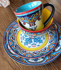 Service de table Euro Ceramics Collection Zanzibar, motif joyeux et porte-bonheur, style bohème durable, pour cuisine, salle à manger, restaurant - Product Image 6